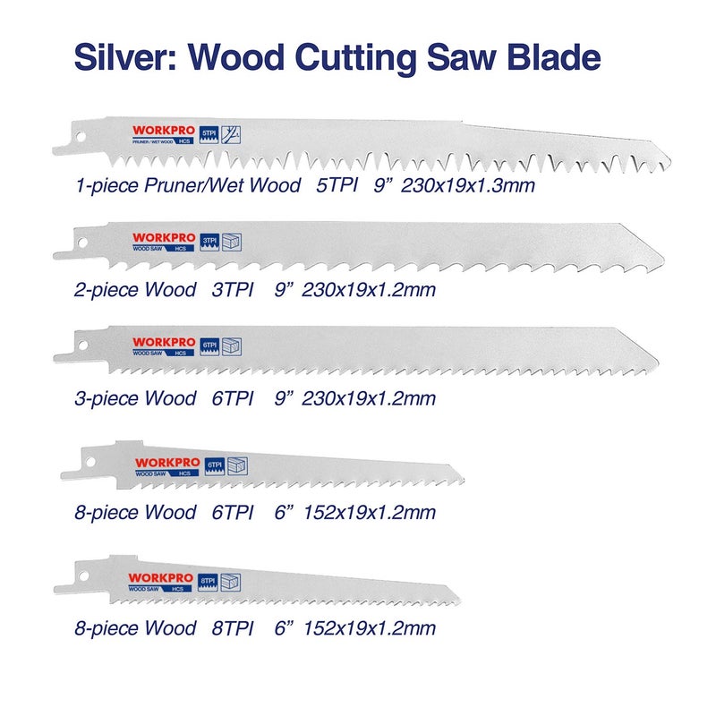 WORKPRO مجموعة شفرات منشار مترددة WORKPRO مكونة من 32 قطعة - شفرات منشار لقطع المعدن/الخشب، شفرات منشار تقليم مع حقيبة تنظيم - Image 3