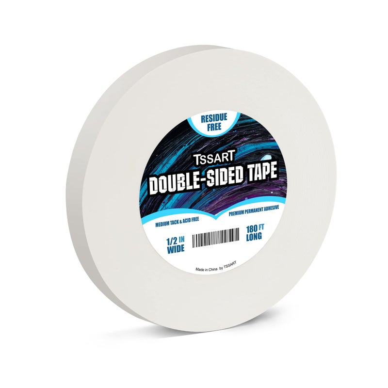 TSSART Ultra-Thin Permanent Double-Sided Tape - Double Sided Adhesive Sticky Tape for Arts, Crafts, Photography, Scrapbooking, Tear-by-Hand, Paper Backing - Acid Free 1/2Inch Wide 180FT Long - Image 1