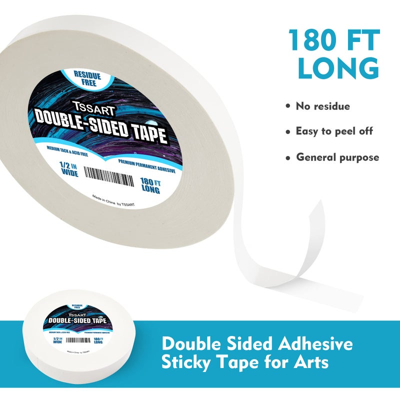 TSSART Ultra-Thin Permanent Double-Sided Tape - Double Sided Adhesive Sticky Tape for Arts, Crafts, Photography, Scrapbooking, Tear-by-Hand, Paper Backing - Acid Free 1/2Inch Wide 180FT Long - Image 2