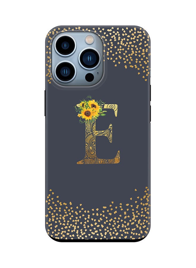 Stylizedd Monogram Tough Cover for Apple iPhone 13 Pro Case Custom Initials Letter Floral Mandala Pattern Tough Pro Dual Layer hybrid PC inner TPU protection Alphabet- E (Grey) - Image 1