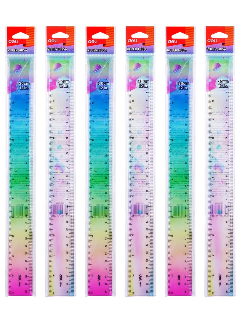 Deli مسطرة أكريليك مكونة من 6 قطع بطول 30 سم بتصميمات متنوعة - Image 1