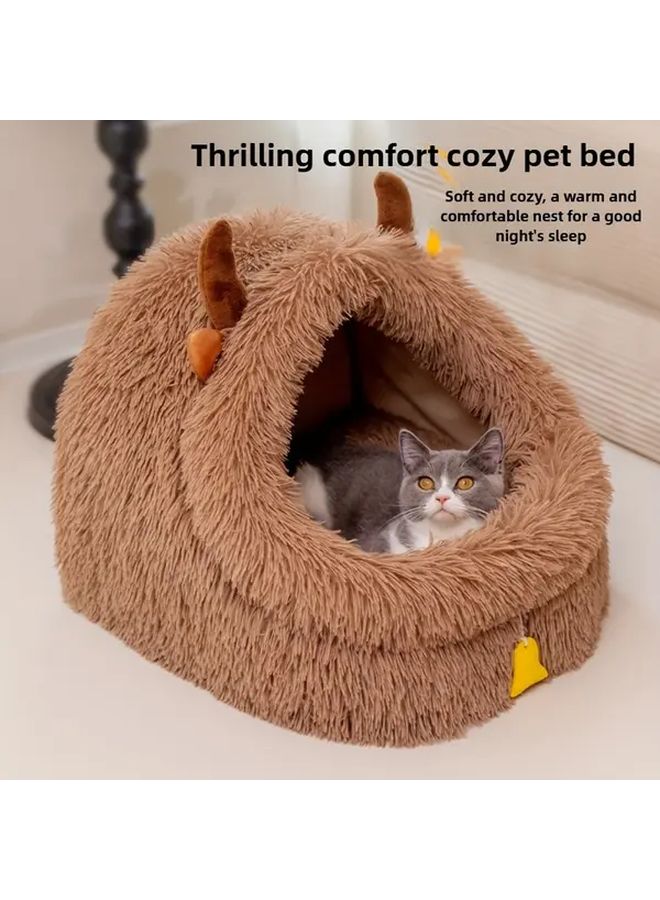 Large 47x41x49 Inch Half Enclosed Cat House All Season Cozy Bed Plush Interior Easy Assembly - Image 2