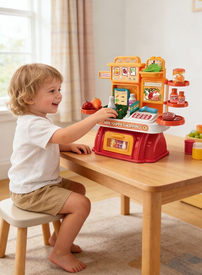 لعبة سوبر ماركت تمثيلية، لعبة تعليمية، إكسسوارات سوبر ماركت منزلية تمثيلية، مجموعة ألعاب لعب الأدوار للأطفال، لعبة آلة حاسبة، لعبة ماكينة تسجيل المدفوعات النقدية، مجموعة ألعاب بيت اللعب، آلة حاسبة، سلة تسوق، طعام، هدية مثالية للأطفال - Image 3