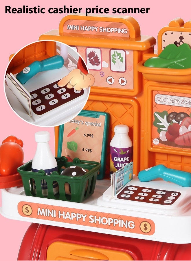 لعبة سوبر ماركت تمثيلية، لعبة تعليمية، إكسسوارات سوبر ماركت منزلية تمثيلية، مجموعة ألعاب لعب الأدوار للأطفال، لعبة آلة حاسبة، لعبة ماكينة تسجيل المدفوعات النقدية، مجموعة ألعاب بيت اللعب، آلة حاسبة، سلة تسوق، طعام، هدية مثالية للأطفال - Image 4