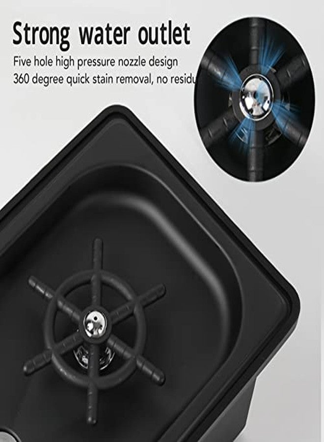 Focket Pitcher Rinser, Stainless Steel Kitchen Sink Glass Rinser with Drain and Drip Tray, Countertop Automatic Cup Washer for Bar, Home, Cafe, Restaurant, Household & Commercial (Black) (Small) - Image 3
