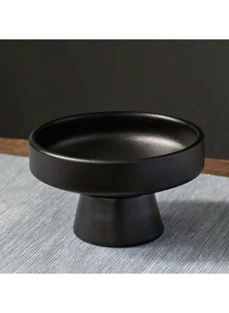 Generic Ceramic Footed Bowl - 5 inch Decorative Pedestal Bowl Fruit Bowl Fruit Tray Dessert Display Stand Serving Dishes for Home Kitchen Counter Centerpiece Table Decor - Black  - Image 1