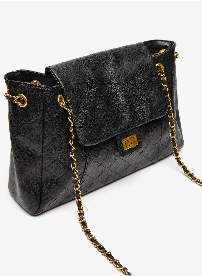 shoexpress - Quilted Shoulder Bag with Metallic Chain Strap - Image 1