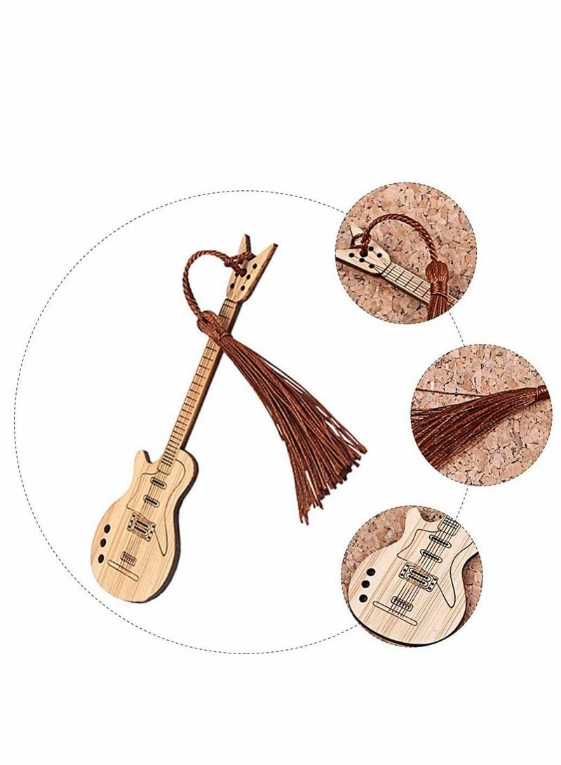 Guitar Shape Book Marker, Wooden Tassel Bookmark Bamboo Bookmark Vintage Personalized Book Marker Art Craft Decor Gift for Birthday - Image 2