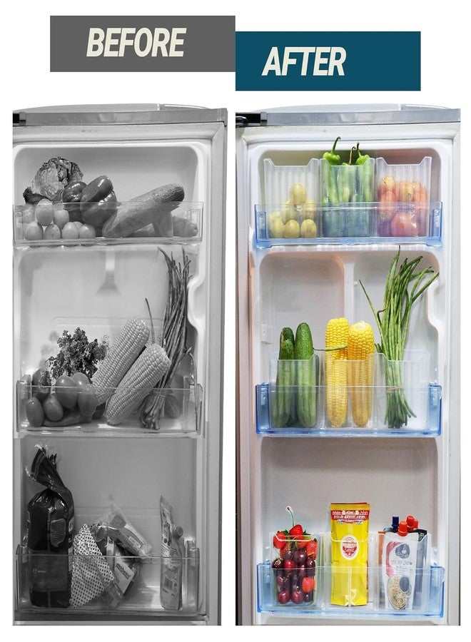 KD ZONE Fridge Door Storage Containers Set of 6 | Vertical Kitchen Organizer Bins for Fruits, Vegetables & Snacks | Deep Space Saving Refrigerator Shelf Boxes | Frosted Clear Plastic - Image 4