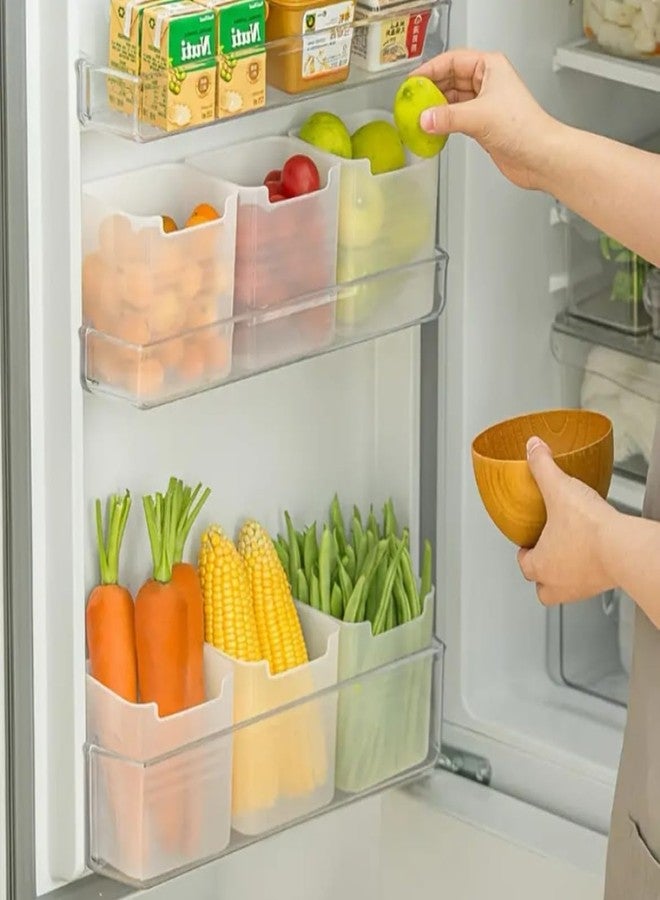 KD ZONE Fridge Door Storage Containers Set of 6 | Vertical Kitchen Organizer Bins for Fruits, Vegetables & Snacks | Deep Space Saving Refrigerator Shelf Boxes | Frosted Clear Plastic - Image 1