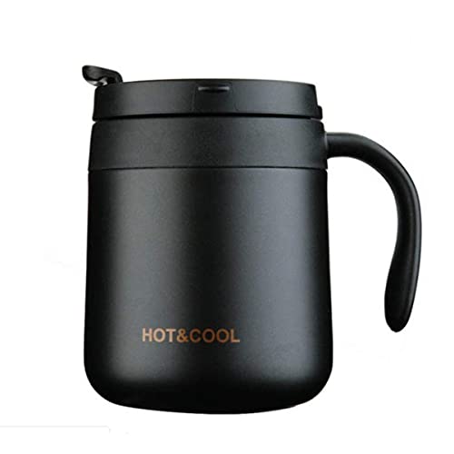 ONICORN 350ML Coffee Mug with Handle and Sliding Lid, Stainless Steel Travel Tumbler Cup with Handle,Double Wall Vacuum Insulated Camping Cup for Hot & Cold Drinks Tea (1PCS) (Black) - Image 1