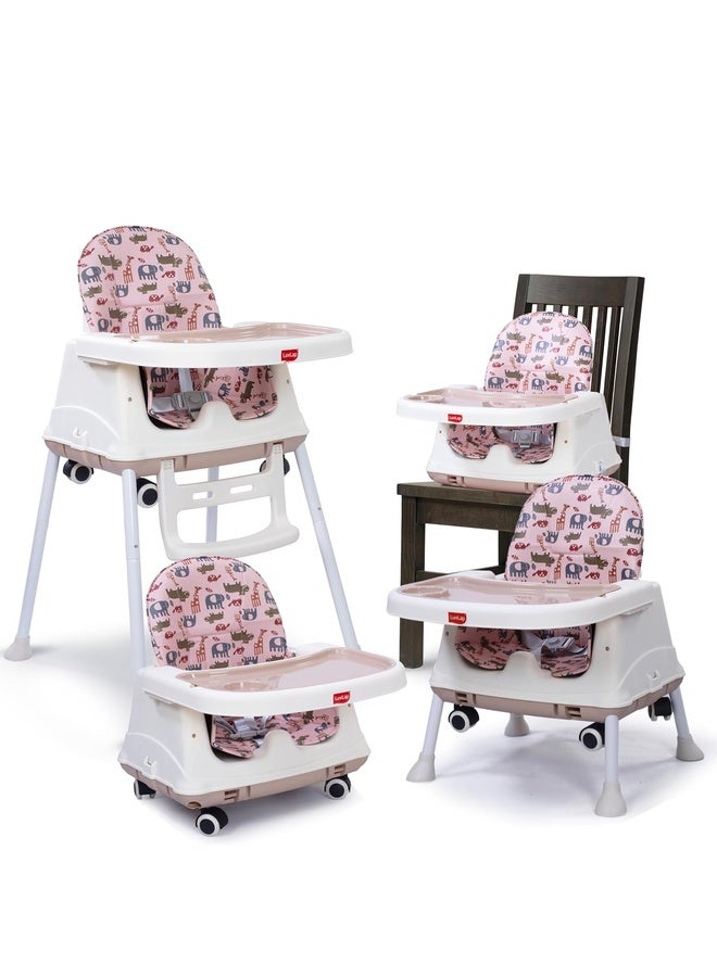 Luvlap High Chair for Baby/Kids, Toddler Feeding Booster Seat with Wheels, 3 Height adjustments, With Cushion, 6 month to 3 years, Portable (Pink) - Image 1
