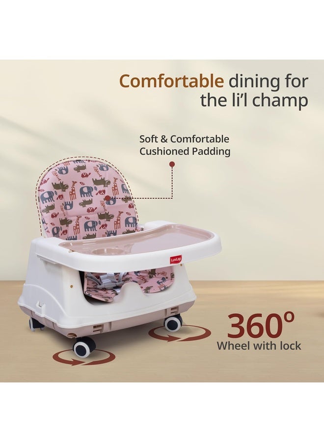 Luvlap High Chair for Baby/Kids, Toddler Feeding Booster Seat with Wheels, 3 Height adjustments, With Cushion, 6 month to 3 years, Portable (Pink) - Image 5