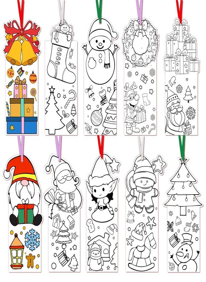 BAISDY 100Pcs Christmas Coloring Bookmarks Color Your Own Bookmarks, 10 Styles Xmas Patterns Craft Kit for DIY - Image 1