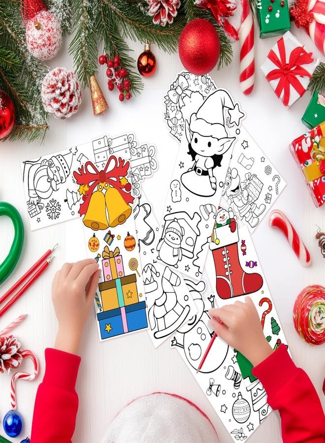 BAISDY 100Pcs Christmas Coloring Bookmarks Color Your Own Bookmarks, 10 Styles Xmas Patterns Craft Kit for DIY - Image 3
