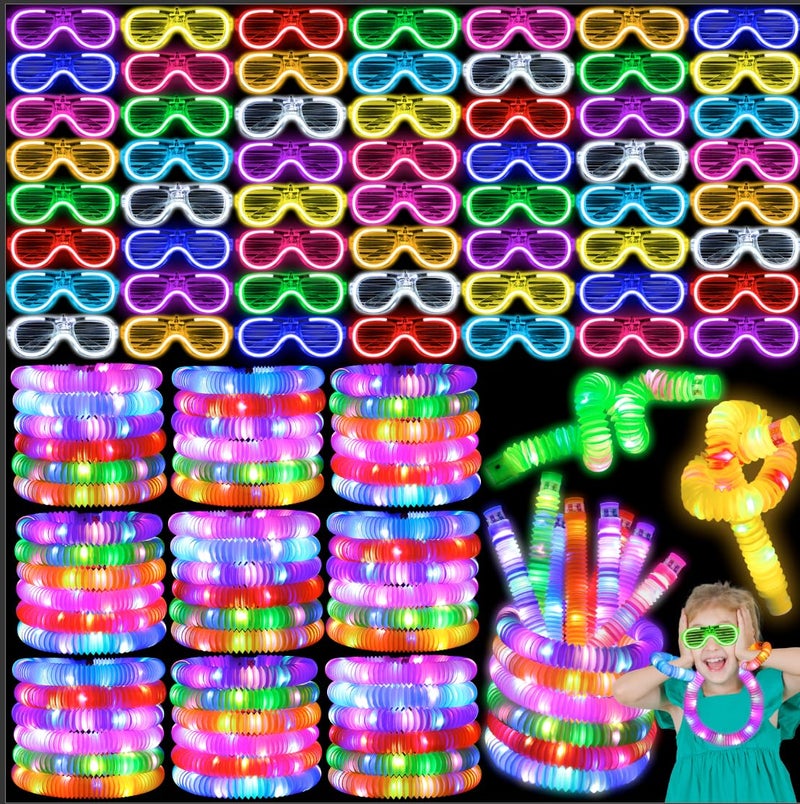 UZLU 60 Pcs Glow in the Dark Party Supplies 30 LED Light Up Glasses 30 Glow Sticks LED Party Favors Light Up Pop Tubes Flash Glasses LED Bracelet Necklace for Birthday Wedding Goodie Bag - Image 3