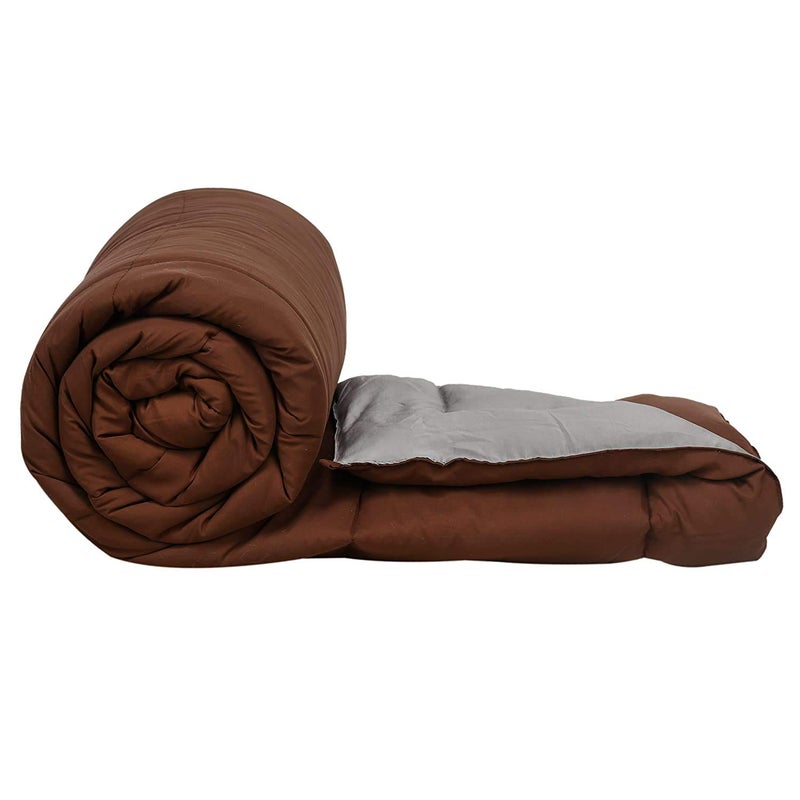 SHOPINGTRADE Microfibre Reversible Comforter, Double Bed 250 GSM (Multicolour9) Brown & Grey - Image 1