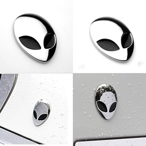aakichi 3D Metal Alien Head Emblem Badge, Silver Chrome Finish, Waterproof Car Sticker - Image 2