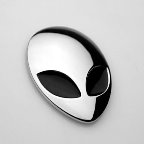 aakichi 3D Metal Alien Head Emblem Badge, Silver Chrome Finish, Waterproof Car Sticker - Image 1