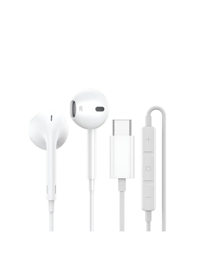 Earphones Classic USB-C Headset Stereo Audio Wired Headphone with Mic Microphone Volume Control Wind Compatible with Honor AM33R Compatible with Samsung and IPhone 15 and All Mobile Phones Devices.