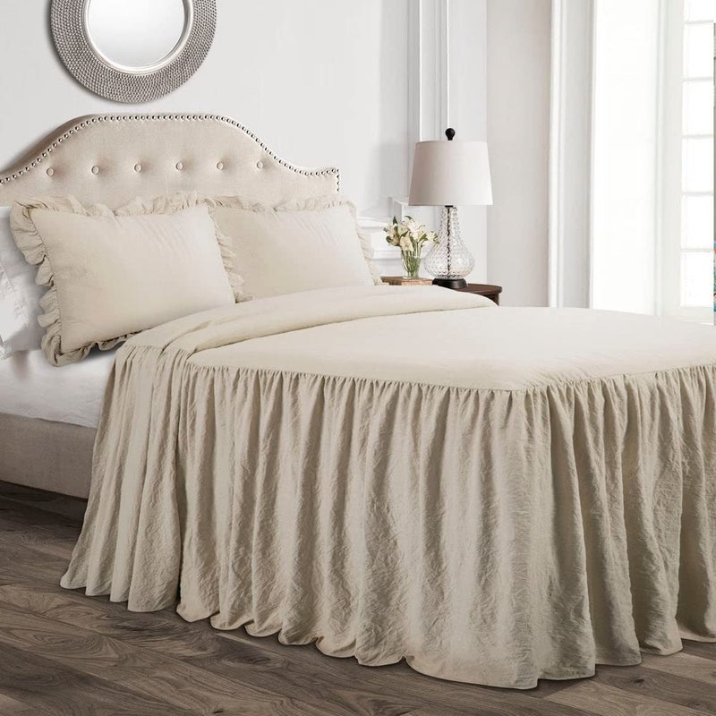 Lush Decor Ruffle Skirt Bedspread Set - 2-Piece Luxurious Farmhouse Bedding - Elegant Ruffle Detail - Timeless Style - Soft Lightweight Sheets - Twin, Neutral - Image 1