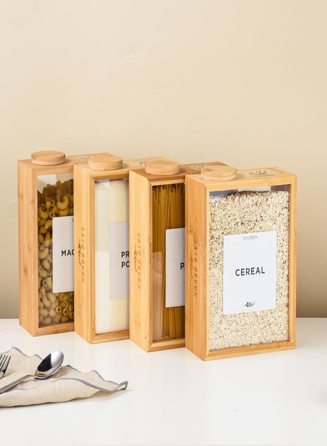 Satu Brown Bamboo Kitchen Cereal Containers Storage Dispenser, 3 Liter Airtight Pantry Organizers with Lid, Home Organization for Cereal, Rice, Flour, Snack, Candy Storage-1 sponge cleaning brush - Image 2