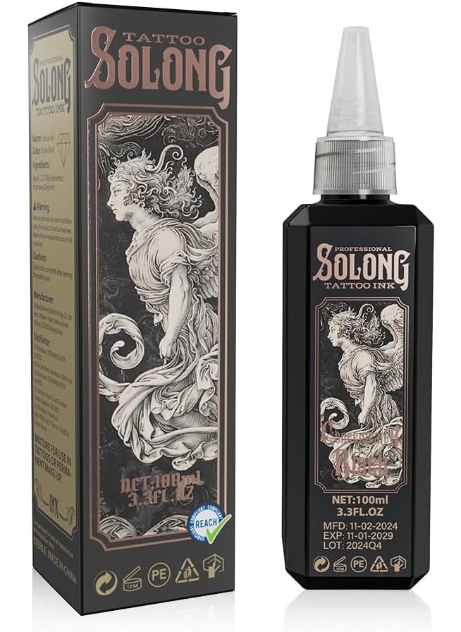 solong tattoo - Tattoo Ink,Solong S Series 3.4oz(100ml) Professional Black Tattoo Ink -Concentrated Black Tattoo Supplies,TI303S-100-030 - Image 1