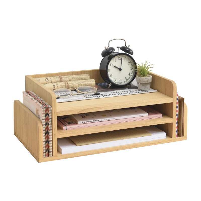 KIRIGEN Wood 3Tier Office Desktop Document Tray Mail Sorter Organizer Rack Wooden Document Letter Stand for Folders Mail Stationary Desk Accessories Natural2TPNA