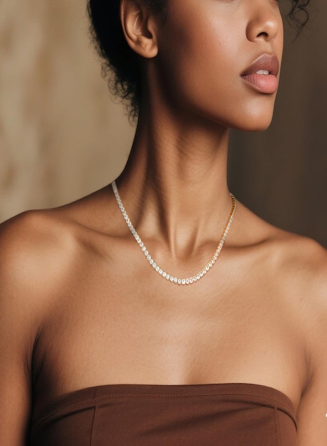 REHANDLE Dainty Tennis Necklaces for Women 14K Gold Plated Thin CZ Tennis Necklace Faux Diamond Tennis Chain Adjustable Tennis Choker Necklace for Women Necklace for Prom, One Size, Brass, No Gemstone - Image 4