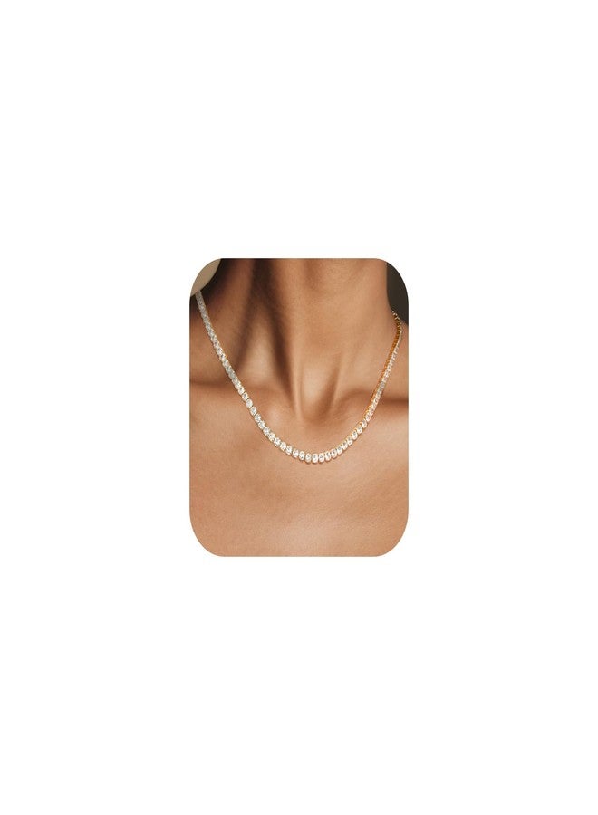 REHANDLE Dainty Tennis Necklaces for Women 14K Gold Plated Thin CZ Tennis Necklace Faux Diamond Tennis Chain Adjustable Tennis Choker Necklace for Women Necklace for Prom, One Size, Brass, No Gemstone - Image 1