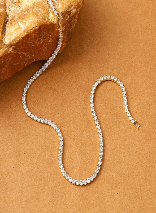 REHANDLE Dainty Tennis Necklaces for Women 14K Gold Plated Thin CZ Tennis Necklace Faux Diamond Tennis Chain Adjustable Tennis Choker Necklace for Women Necklace for Prom, One Size, Brass, No Gemstone - Image 2