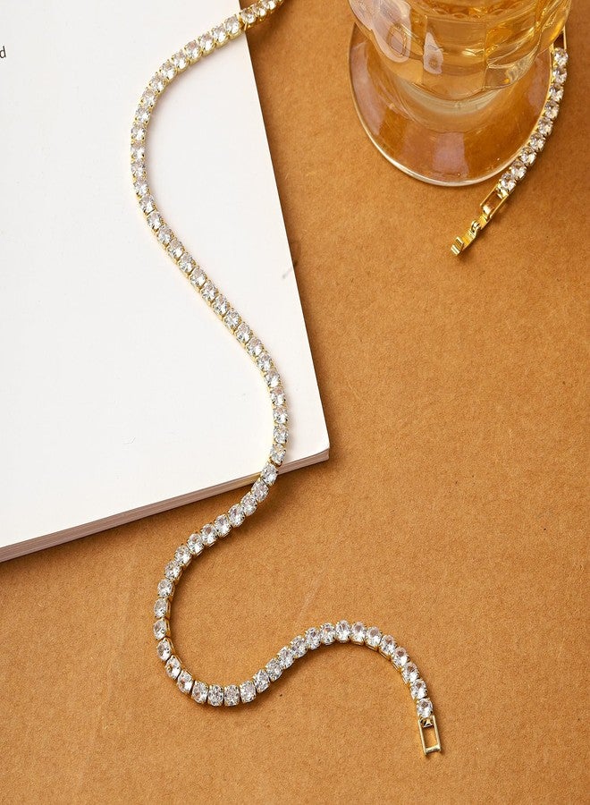 REHANDLE Dainty Tennis Necklaces for Women 14K Gold Plated Thin CZ Tennis Necklace Faux Diamond Tennis Chain Adjustable Tennis Choker Necklace for Women Necklace for Prom, One Size, Brass, No Gemstone - Image 3