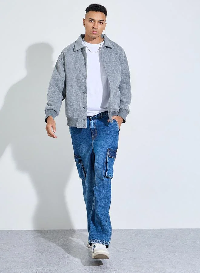 Styli Grey Textured Button-Up Jacket