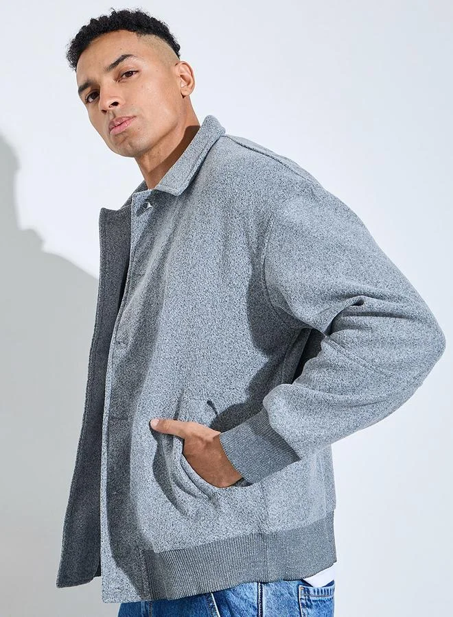 Styli Grey Textured Button-Up Jacket