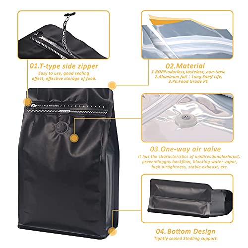 REMTAP Coffee Bags with Valve(50pcs,8oz) White High Barrier Aluminumed Foil Flat Bottom Standing Coffee Beans Storage Bags,Reusable Heat Sealable Side Zipper Pouches for Home or Store - Image 3