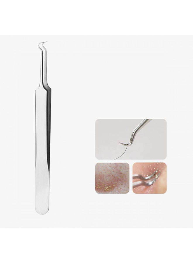 BEUKING Acne Blemish Blackhead Comedone Stainless Steel Nipper Blemish Extractor Tool for Remove Blackhead Acne Whitehead Pimple Bend Curved Tweezers, Silver - Image 2