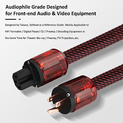 VIBORG Audiocrast HiFi Power Cable, 10AWG, 4.9ft, 125V 15A, Φ17MM, Audiophile Power Cord, Braided Sleeve, OFC Pure Copper Conductor+Shielding, US+IEC C15 Power Plug - Image 3