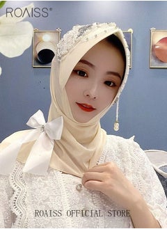 roaiss Women's Chiffon Hijab Muslim Casual Scarf Bead Sequin Turban for Ladies Beading Decoration Versatile All Seasons Wearable Traditional Wear Hijab Ramadan and Eid al-Adha Gifts  - Image 5