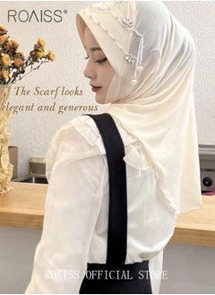 roaiss Women's Chiffon Hijab Muslim Casual Scarf Bead Sequin Turban for Ladies Beading Decoration Versatile All Seasons Wearable Traditional Wear Hijab Ramadan and Eid al-Adha Gifts  - Image 2