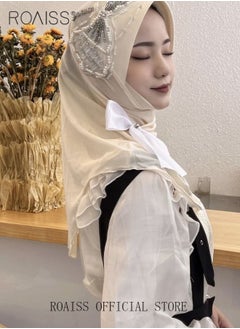 roaiss Women's Chiffon Hijab Muslim Casual Scarf Bead Sequin Turban for Ladies Beading Decoration Versatile All Seasons Wearable Traditional Wear Hijab Ramadan and Eid al-Adha Gifts  - Image 3