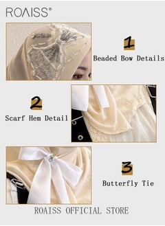 roaiss Women's Chiffon Hijab Muslim Casual Scarf Bead Sequin Turban for Ladies Beading Decoration Versatile All Seasons Wearable Traditional Wear Hijab Ramadan and Eid al-Adha Gifts  - Image 4