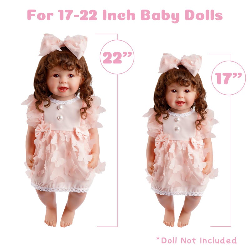 BABESIDE 4 Pcs Reborn Baby Doll Clothes Set for 17-22 Inch Babydolls, Pink Bow Dolls Dress with Hat Headband and Reusable Diaper for Realistic Baby Doll Accessories - Image 3