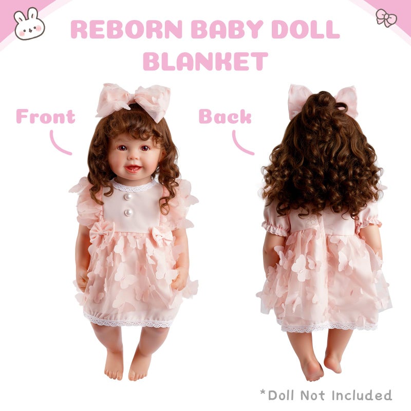 BABESIDE 4 Pcs Reborn Baby Doll Clothes Set for 17-22 Inch Babydolls, Pink Bow Dolls Dress with Hat Headband and Reusable Diaper for Realistic Baby Doll Accessories - Image 4
