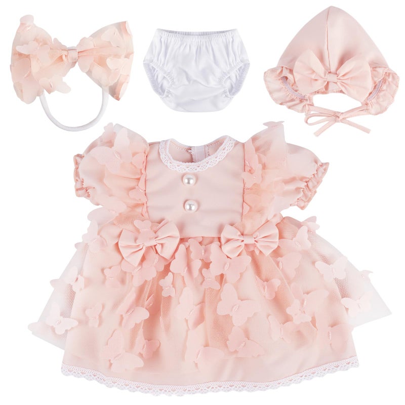 BABESIDE 4 Pcs Reborn Baby Doll Clothes Set for 17-22 Inch Babydolls, Pink Bow Dolls Dress with Hat Headband and Reusable Diaper for Realistic Baby Doll Accessories - Image 1