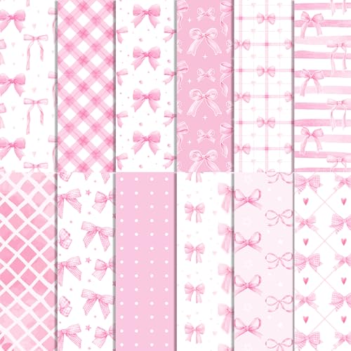 BHNACIER 24 Sheets Pink Bow Scrapbook Paper Pad 12 x 12 Pink Bow Pattern Paper DoubleSided Bow Theme Patterned Decorative Craft Papers Folded Flat for DIY Background Card Making Scrapbooking - Image 1