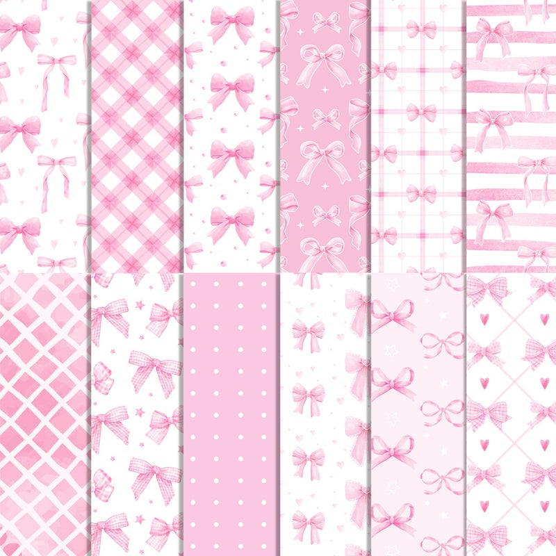 BHNACIER 24 Sheets Pink Bow Scrapbook Paper Pad 12 x 12 Pink Bow Pattern Paper DoubleSided Bow Theme Patterned Decorative Craft Papers Folded Flat for DIY Background Card Making Scrapbooking - Image 3