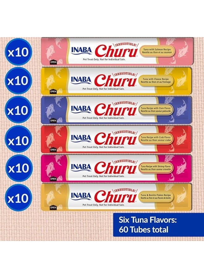 INABA Churu Cat Treats, Grain-Free, Lickable, Squeezable Creamy Purée Cat Treat/Topper with Vitamin E & Taurine, 0.5 Ounces Each Tube, 60 Tubes, Tuna Variety Box - Image 2