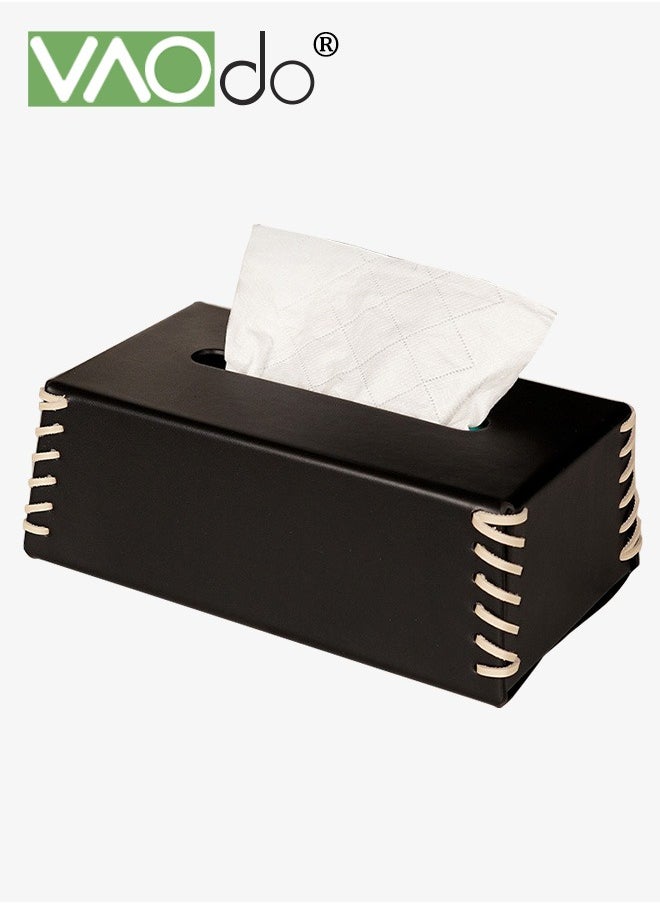 VAOdo PU Leather Tissue Box Holder, Rectangular Stylish Tissue Cover Box for Bathroom, Office, Car, Tabletop, Bottom Belt Design Paper Towel Dispenser  - Image 1