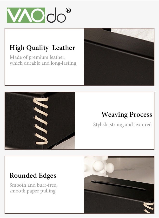 VAOdo PU Leather Tissue Box Holder, Rectangular Stylish Tissue Cover Box for Bathroom, Office, Car, Tabletop, Bottom Belt Design Paper Towel Dispenser  - Image 4