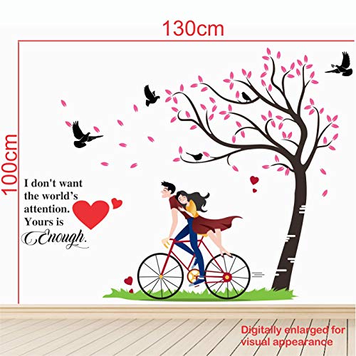 StickMe 'Romantic Couple Cycling - Tree - Birds - Love Quotes - Decorative - Creative - Colorful - Wall Sticker' -SM761 (Multi Colour, Vinyl - 130cm X 100 cm) - Image 3